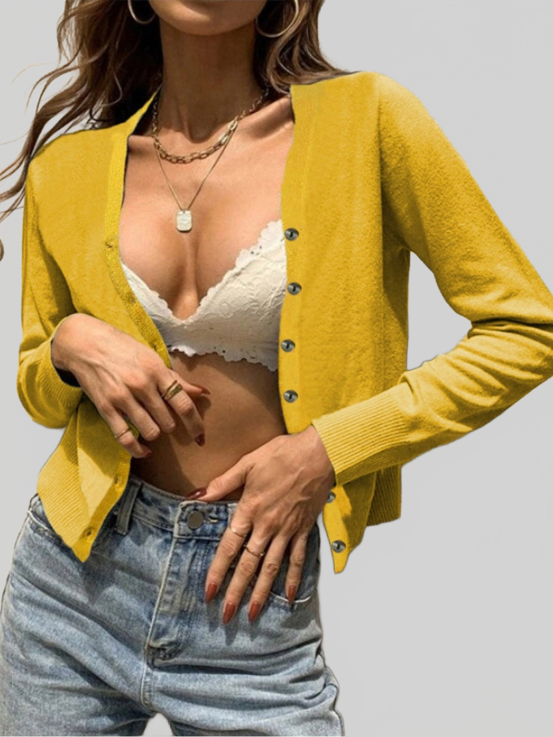 Women Button Up Long Sleeve Cardigan Sweater