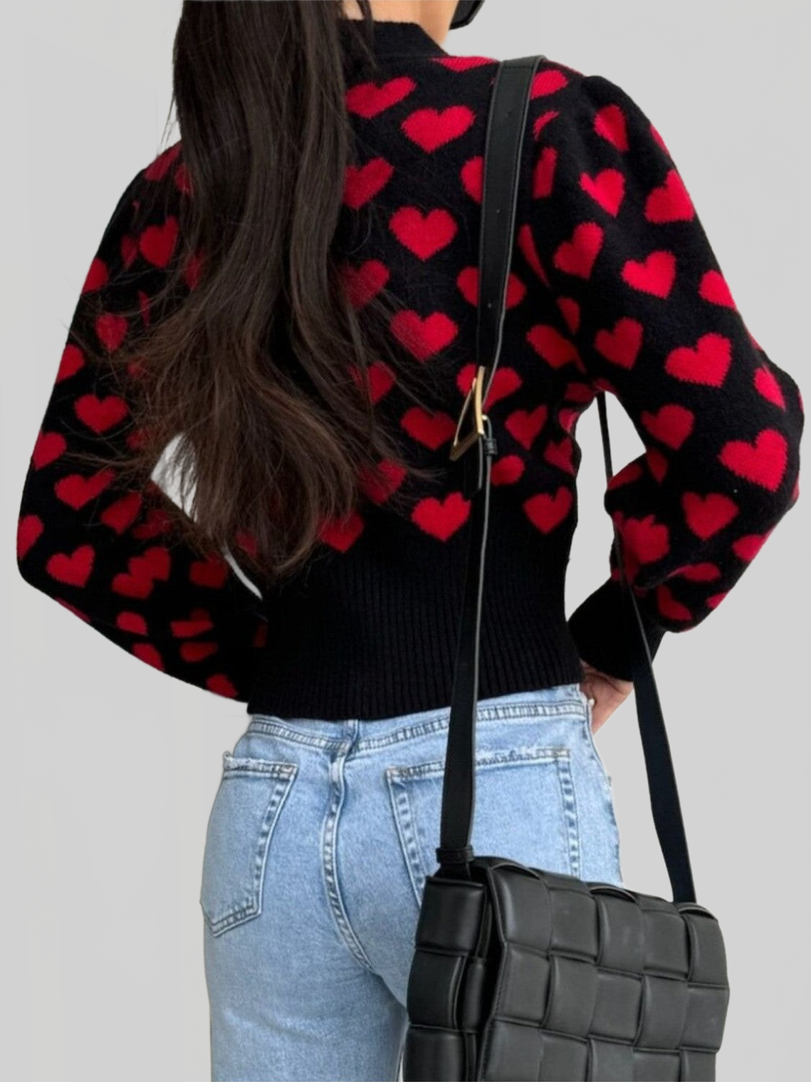 Women Valentine’s Day Heart V-Neck Cropped Cardigan