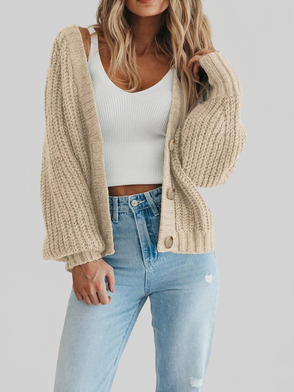 Women Button Up Long Sleeve Cardigan