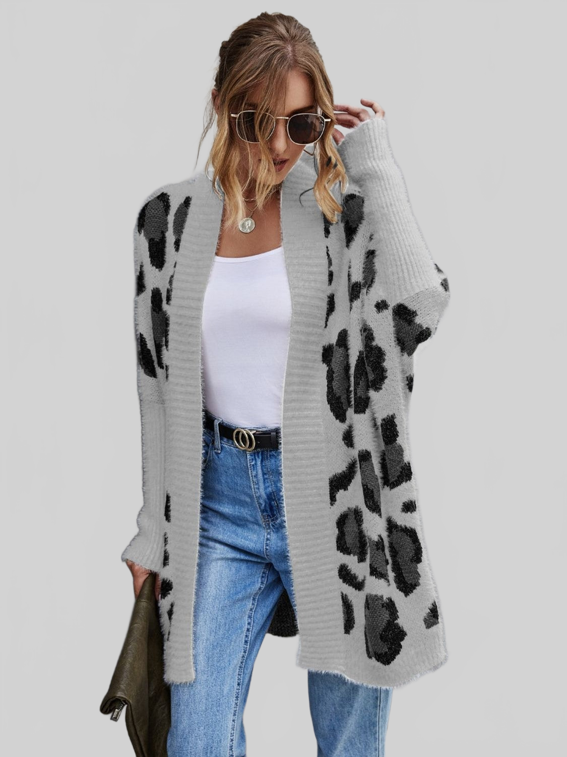Cárdigan de mujer con estampado de leopardo peludo