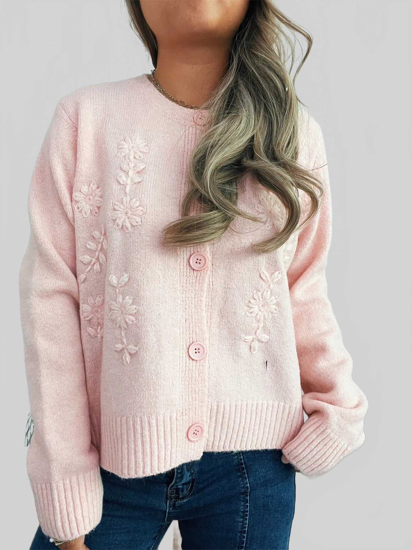 Cárdigan con botones, dobladillo acanalado y diseño floral
