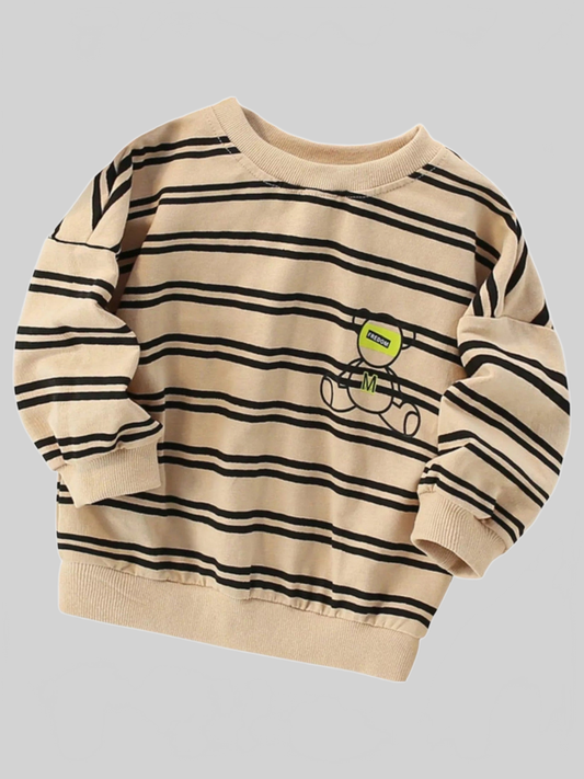 Toddler Boys Striped Bear Crew Neck Sweatshirt