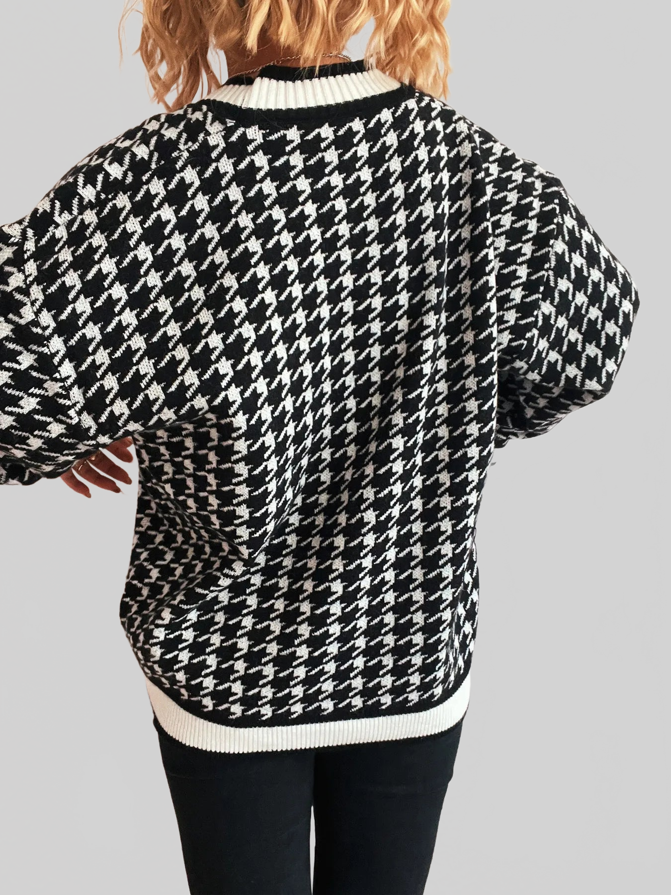 Cárdigan de punto con cuello en V y botones con estampado de pata de gallo para mujer