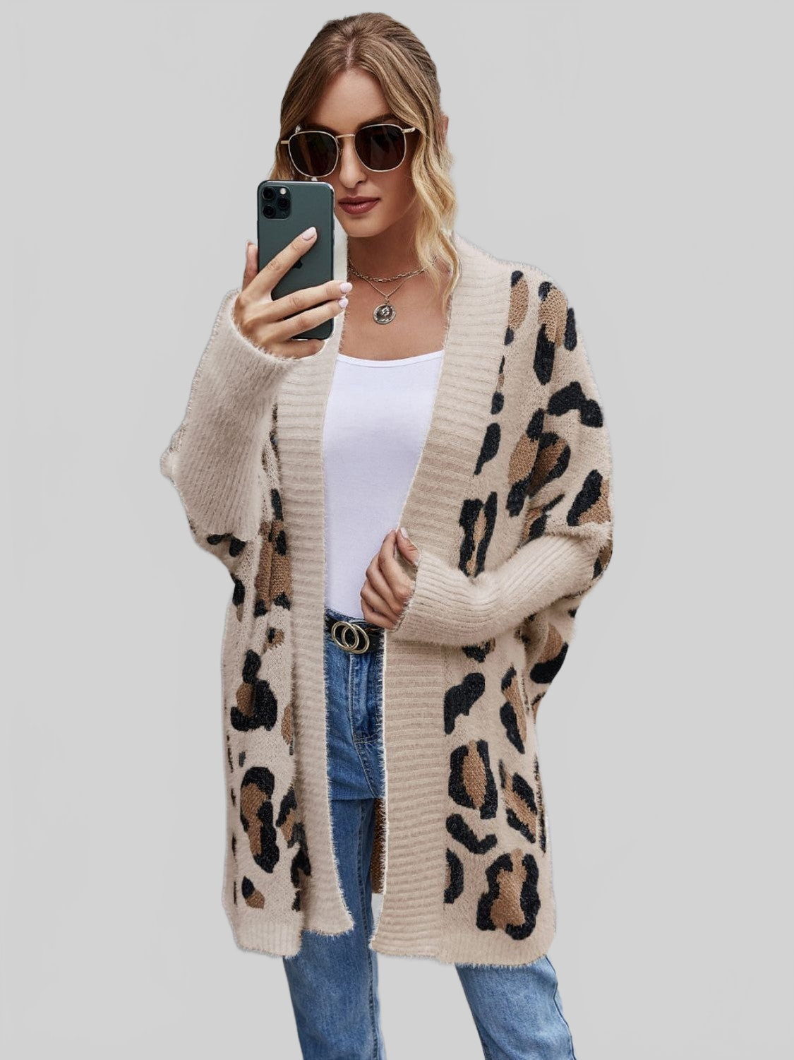 Cárdigan de mujer con estampado de leopardo peludo