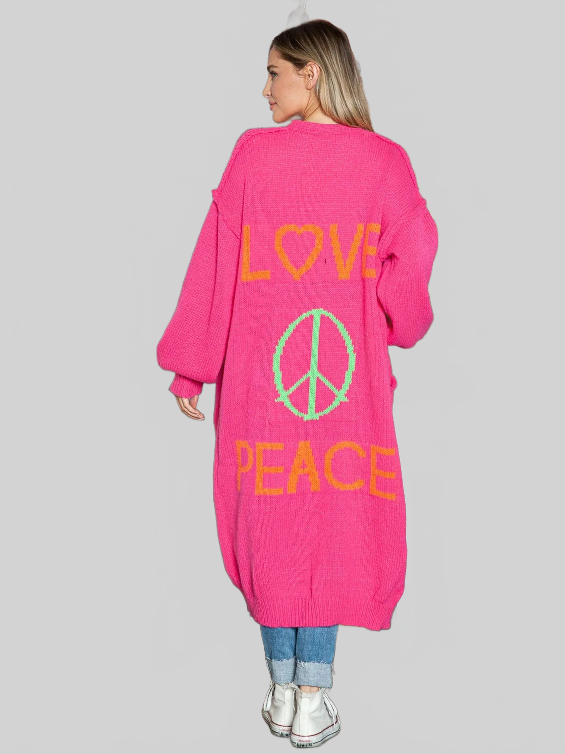 Letter Dropped Shoulder Long Sleeve Cardigan