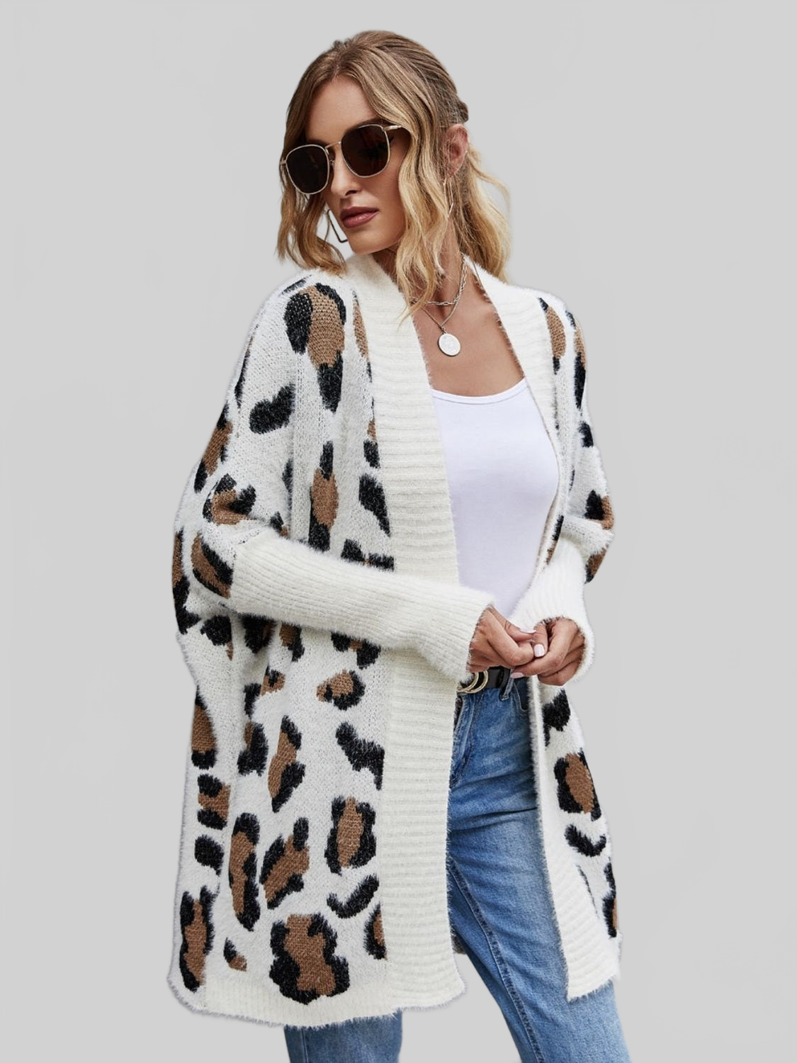 Cárdigan de mujer con estampado de leopardo peludo
