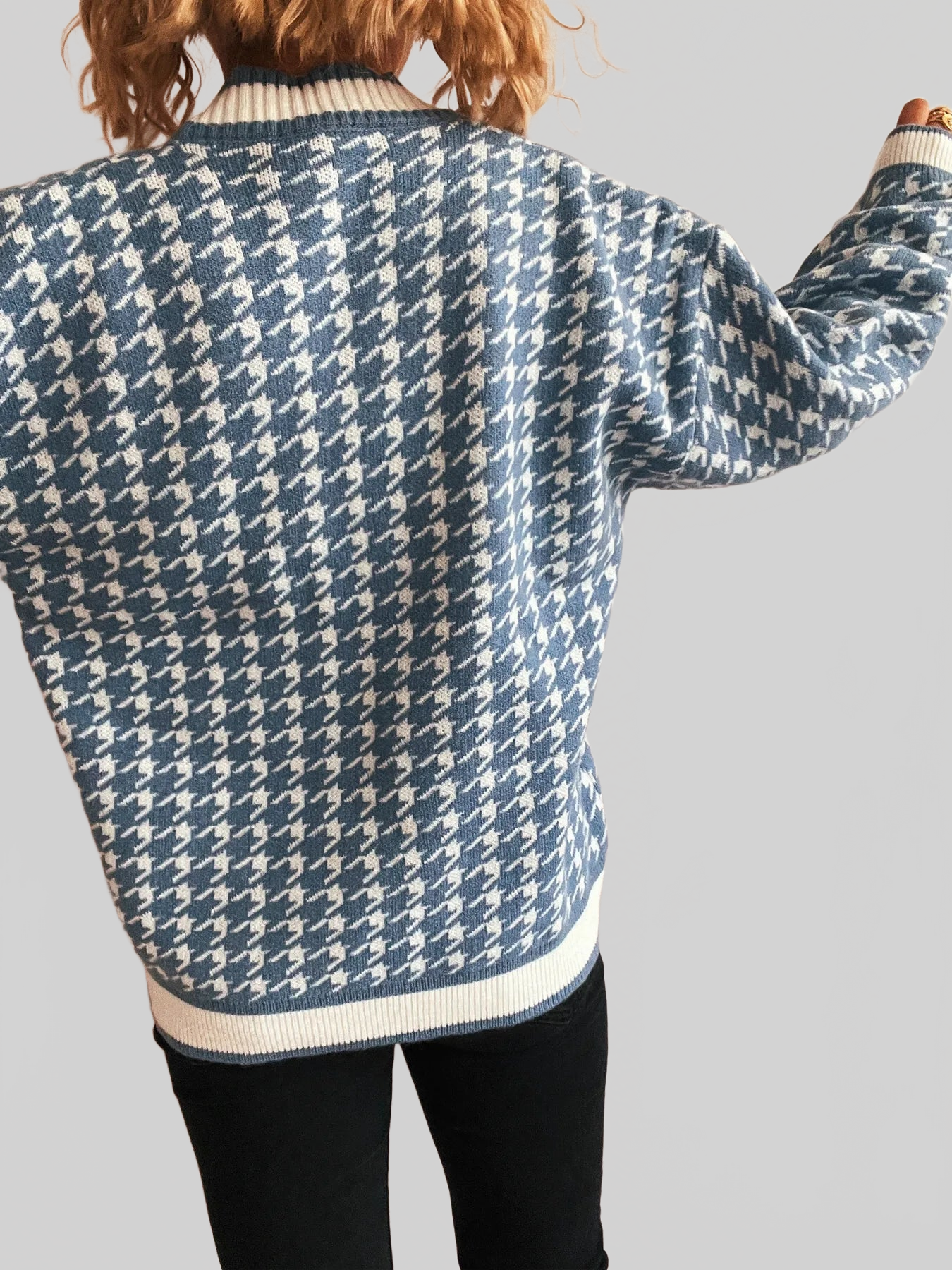Cárdigan de punto con cuello en V y botones con estampado de pata de gallo para mujer