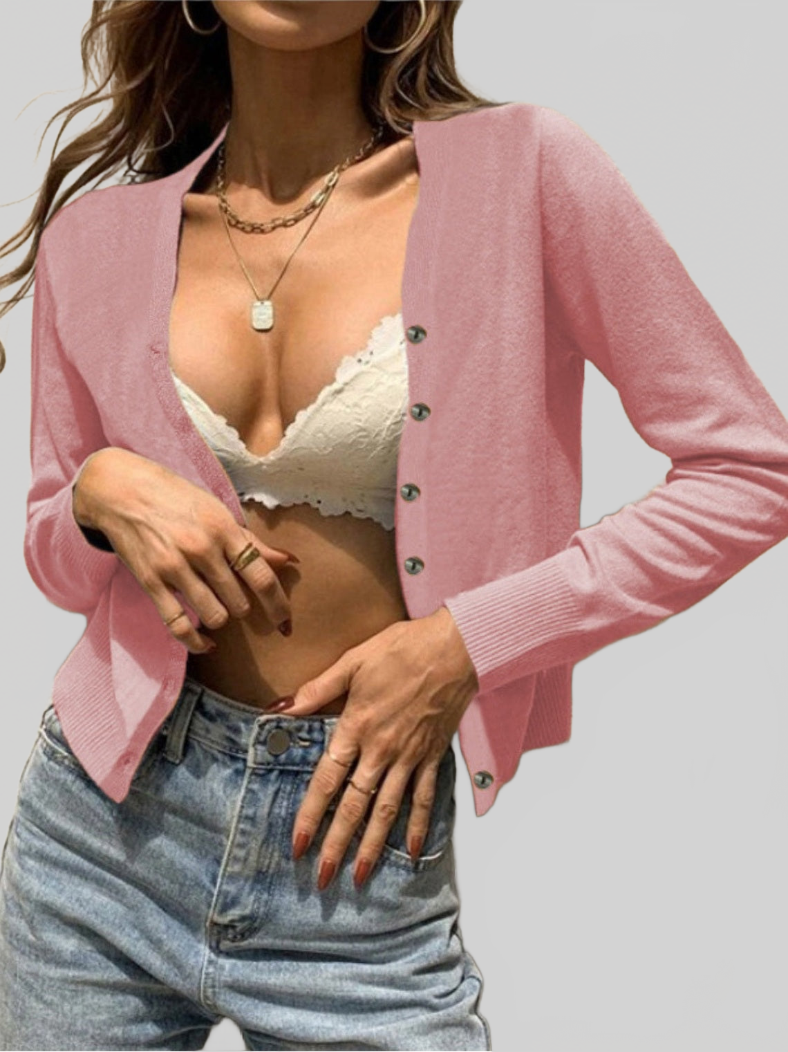 Women Button Up Long Sleeve Cardigan Sweater