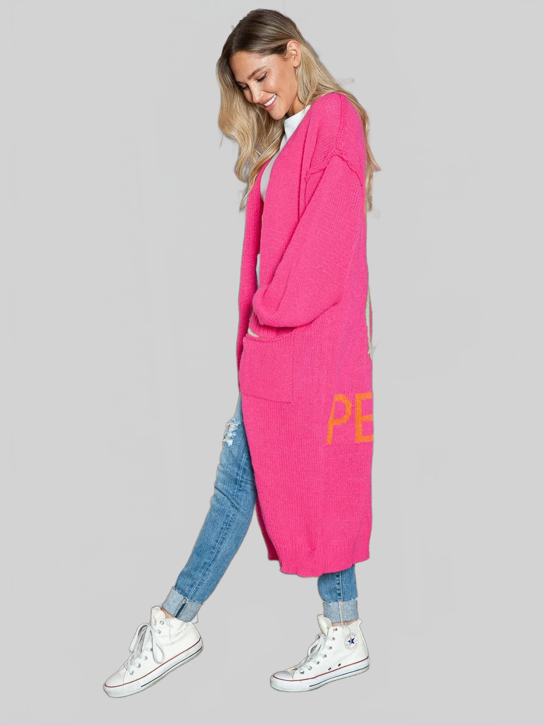 Letter Dropped Shoulder Long Sleeve Cardigan