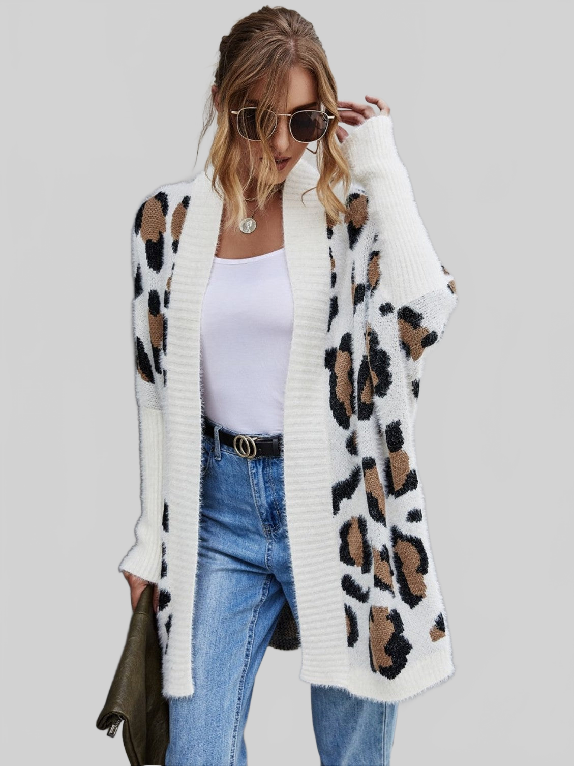 Cárdigan de mujer con estampado de leopardo peludo