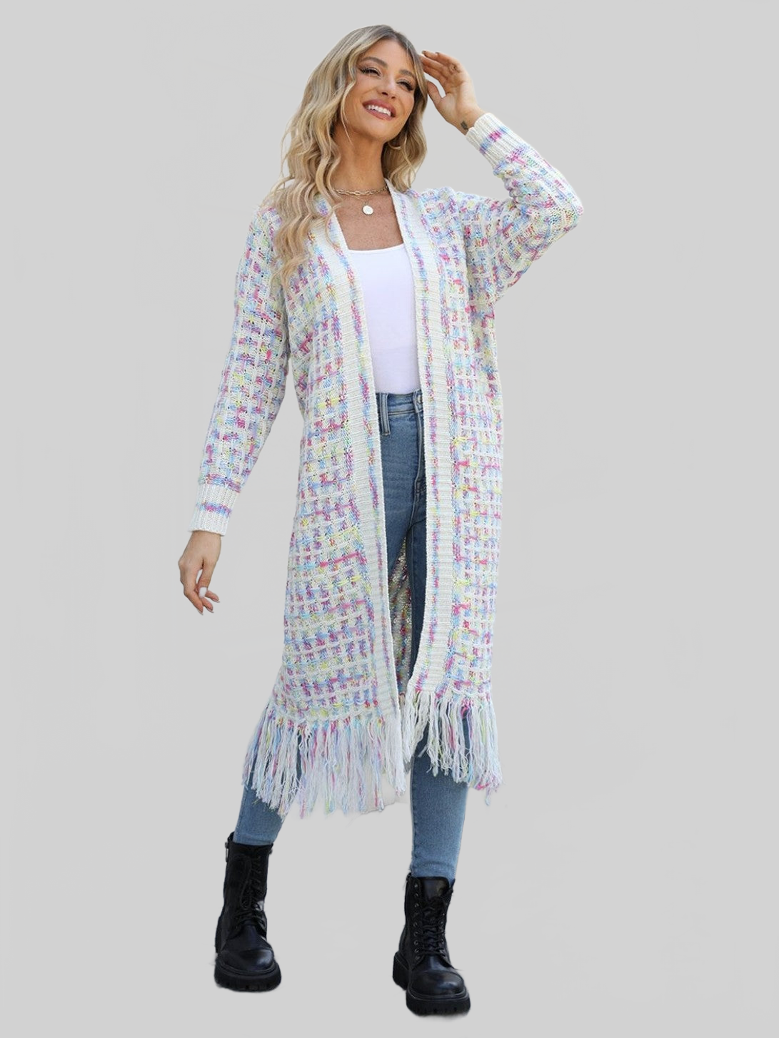 Women's Open Front Fringe Hem Cardigan Sweater