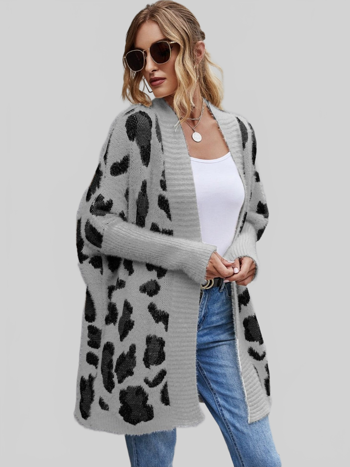 Cárdigan de mujer con estampado de leopardo peludo