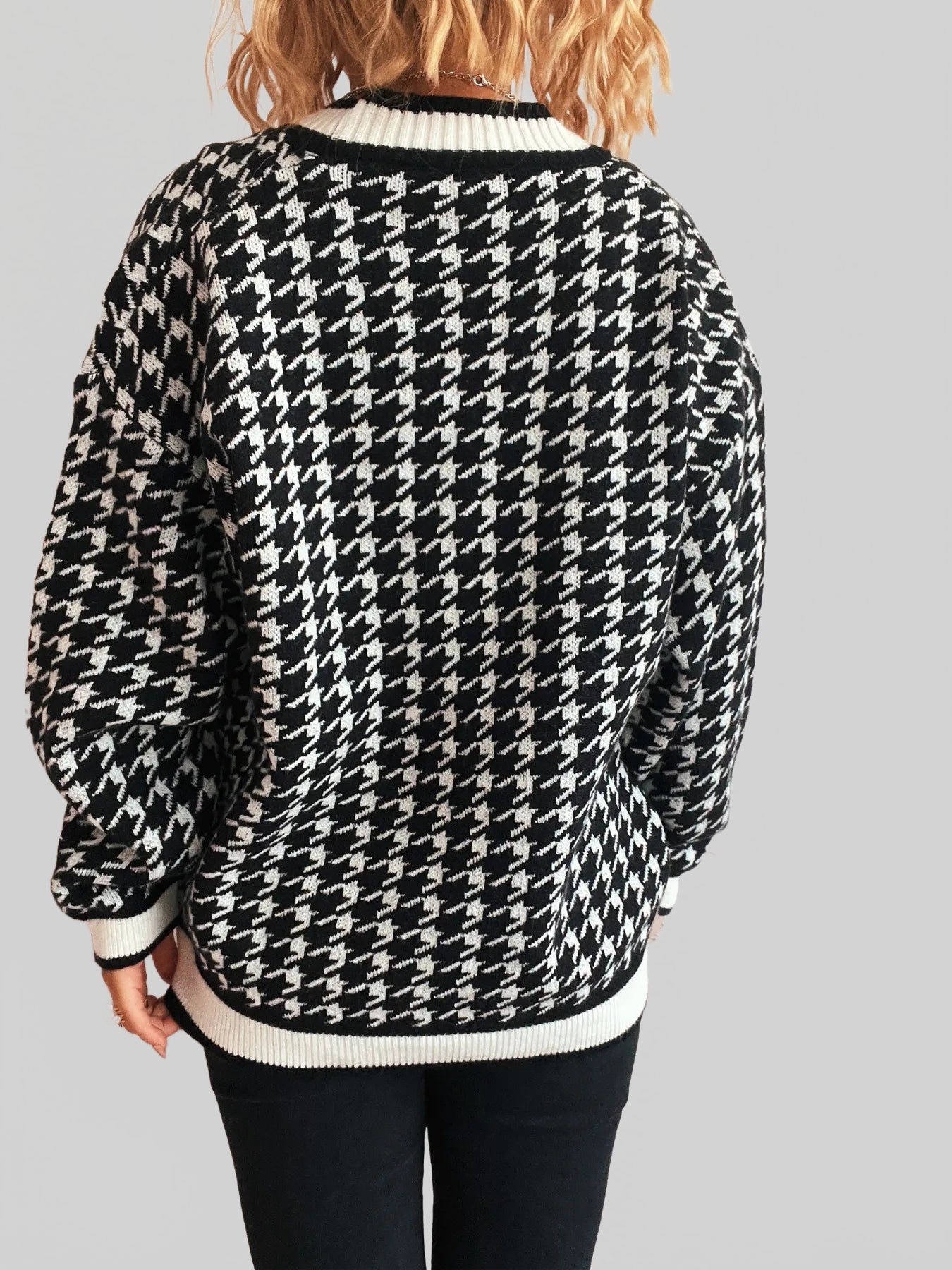 Cárdigan de punto con cuello en V y botones con estampado de pata de gallo para mujer