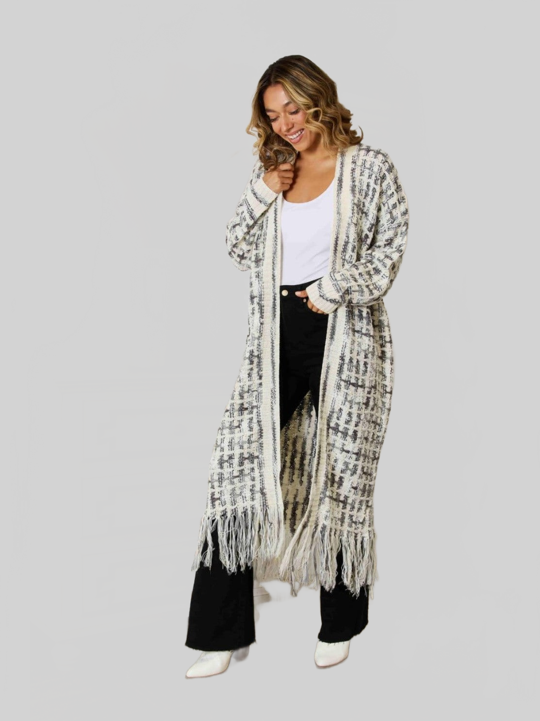 Women's Open Front Fringe Hem Cardigan Sweater