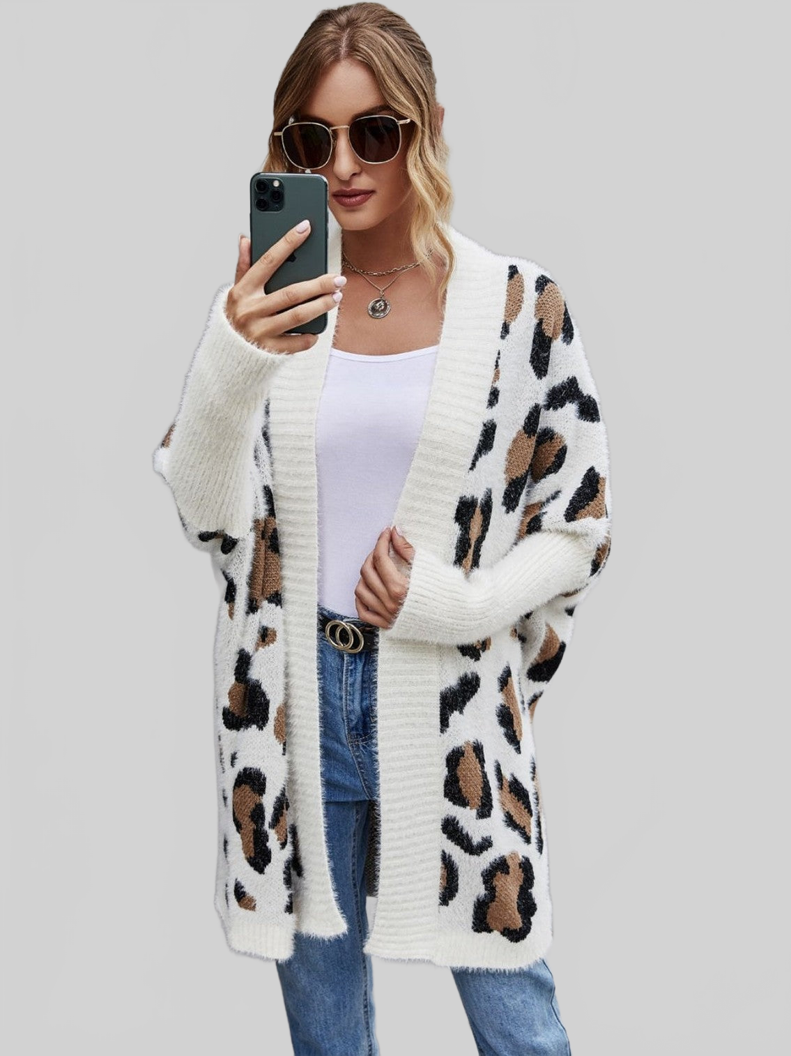 Cárdigan de mujer con estampado de leopardo peludo