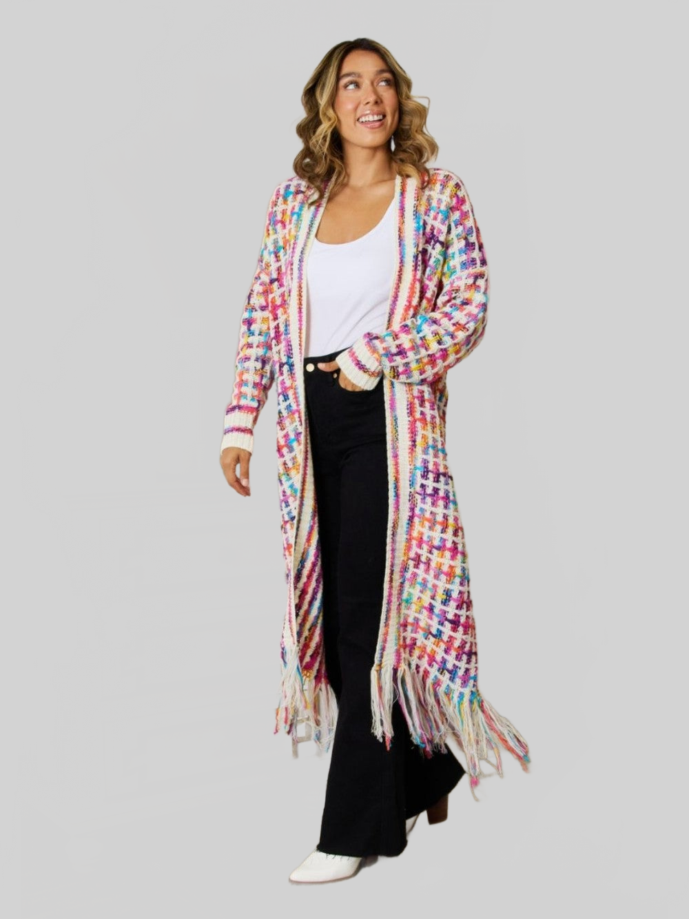 Women's Open Front Fringe Hem Cardigan Sweater