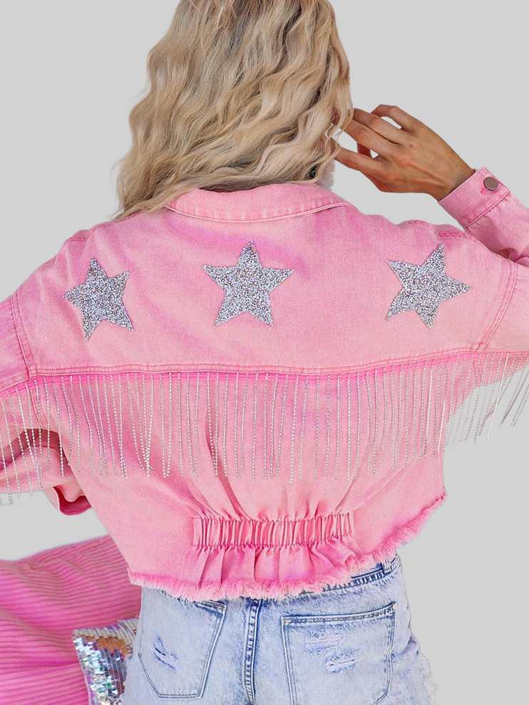 Women Distressed Raw Hem Dropped Shoulder Denim Jacket