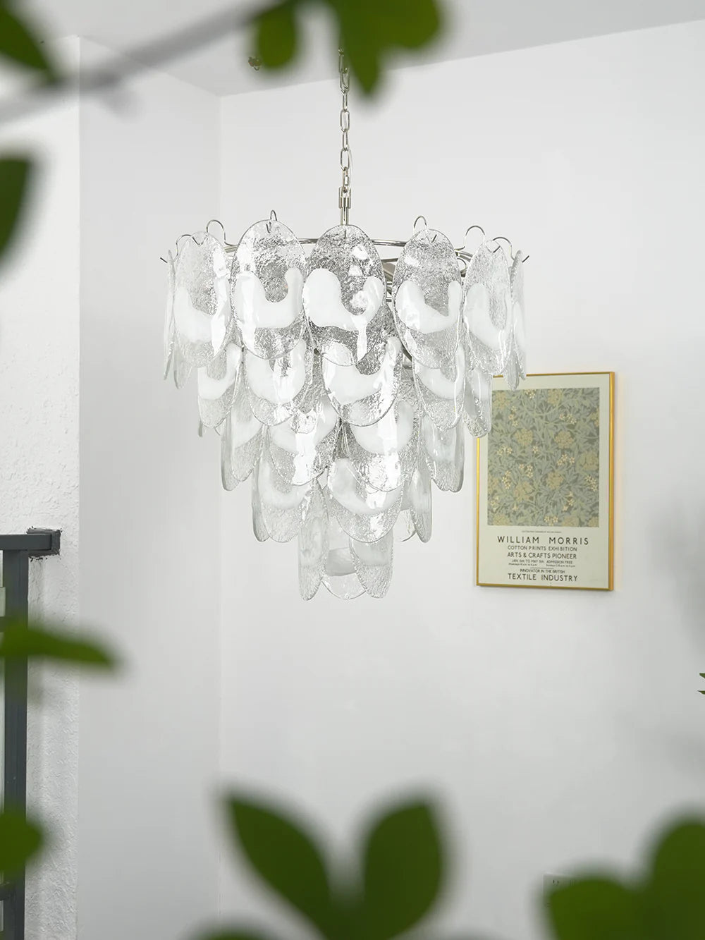 Lámpara de araña de cristal transparente ovalada en forma de U blanca