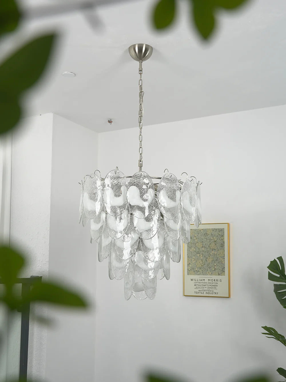 Lámpara de araña de cristal transparente ovalada en forma de U blanca