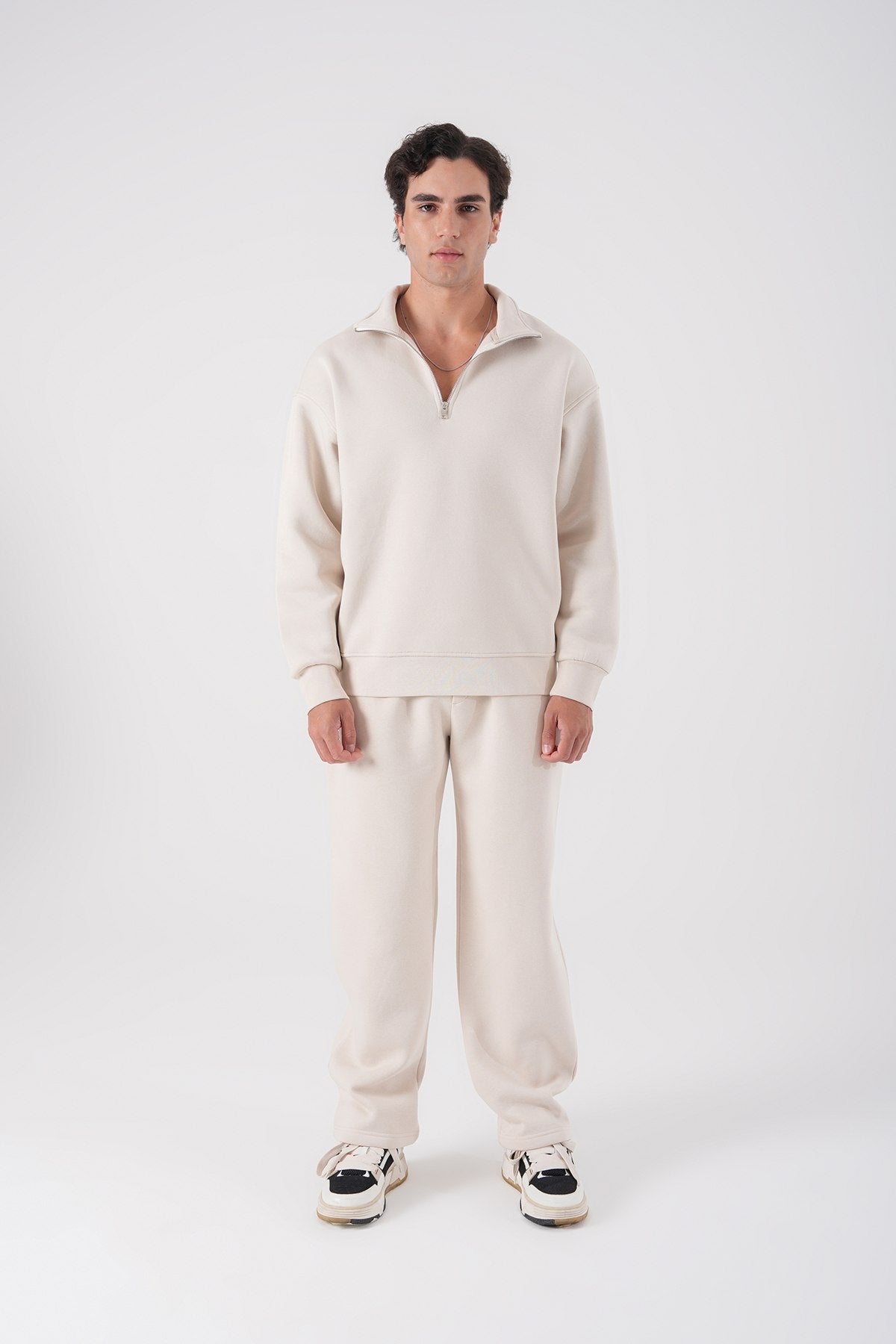 Unisex Oversize Half-Zip Sweatshirt & Baggy Sweatpants Set