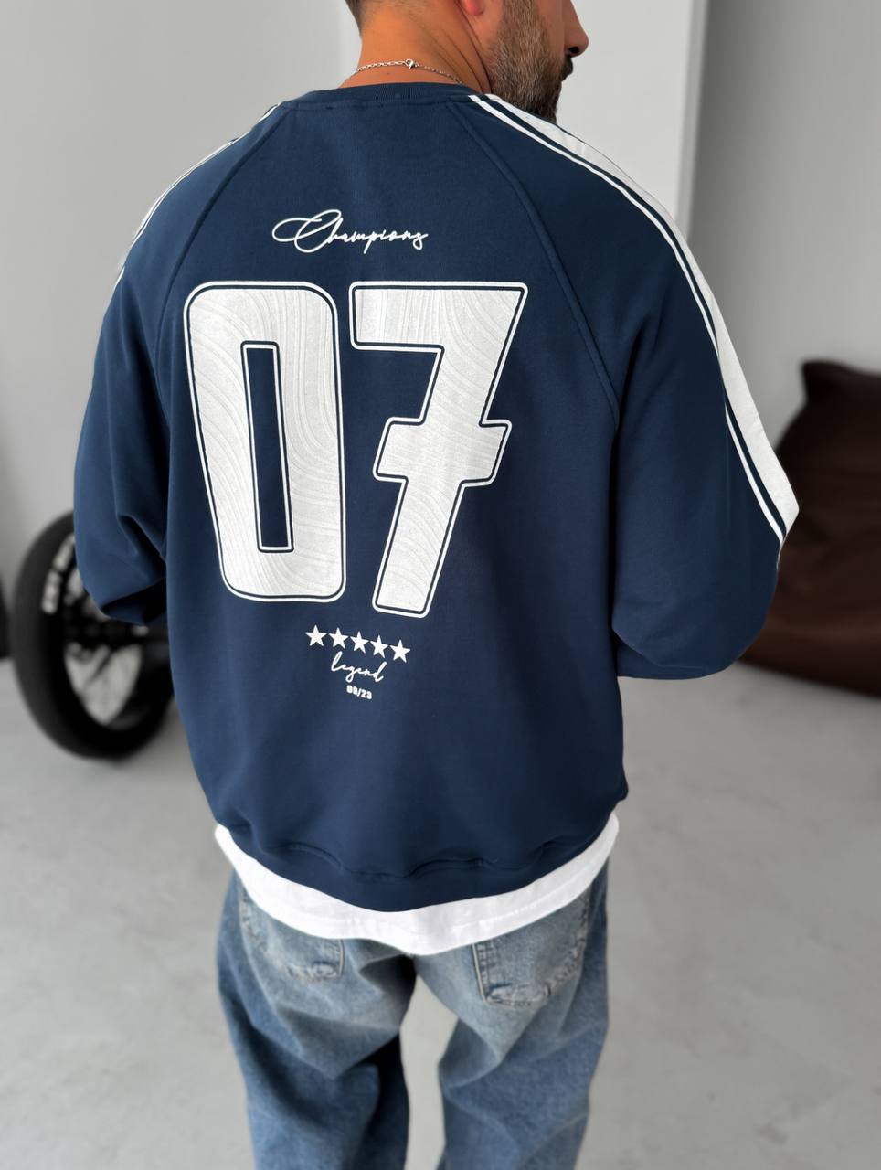 Sudadera Oversize Unisex con Rayas Universitarias