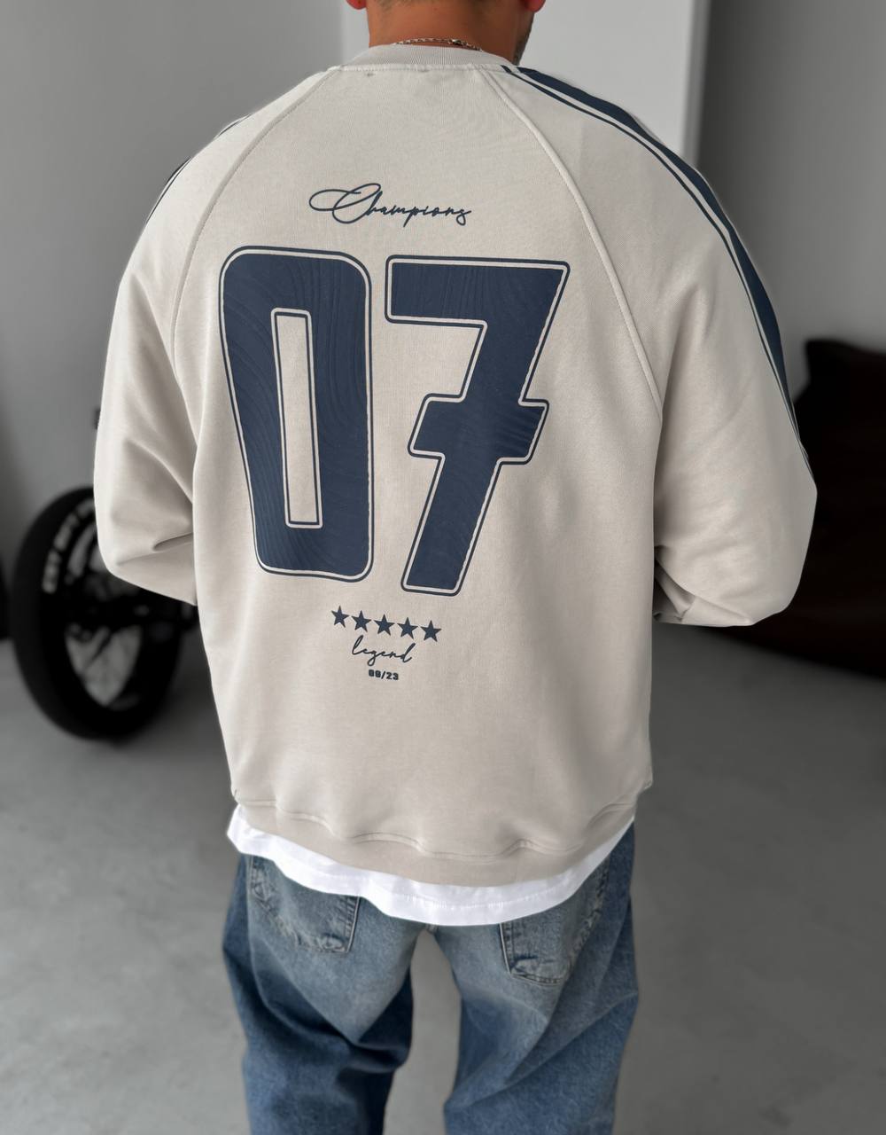 Sudadera Oversize Unisex con Rayas Universitarias