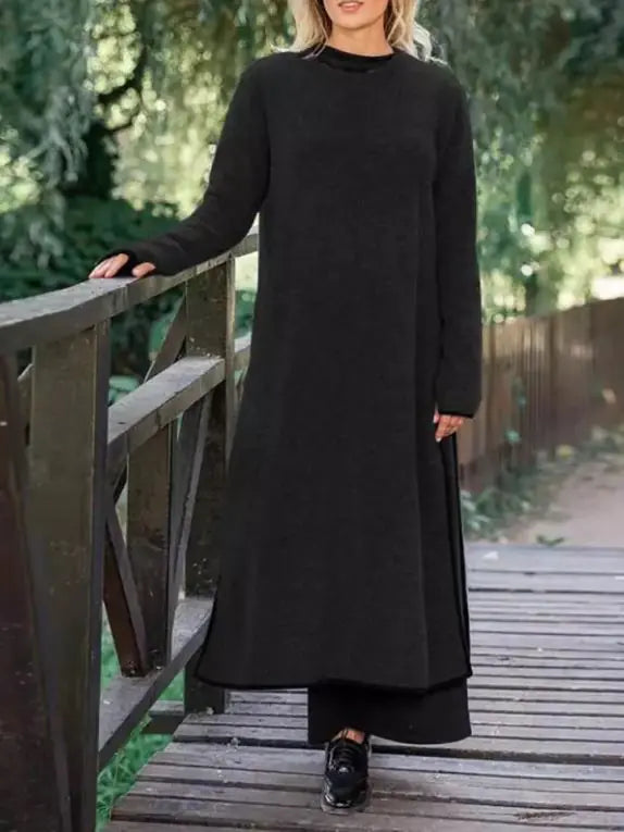 Oversized Knit Lace Dress Brushed Hoody Casual Dress - # WOAA211410001-PRG