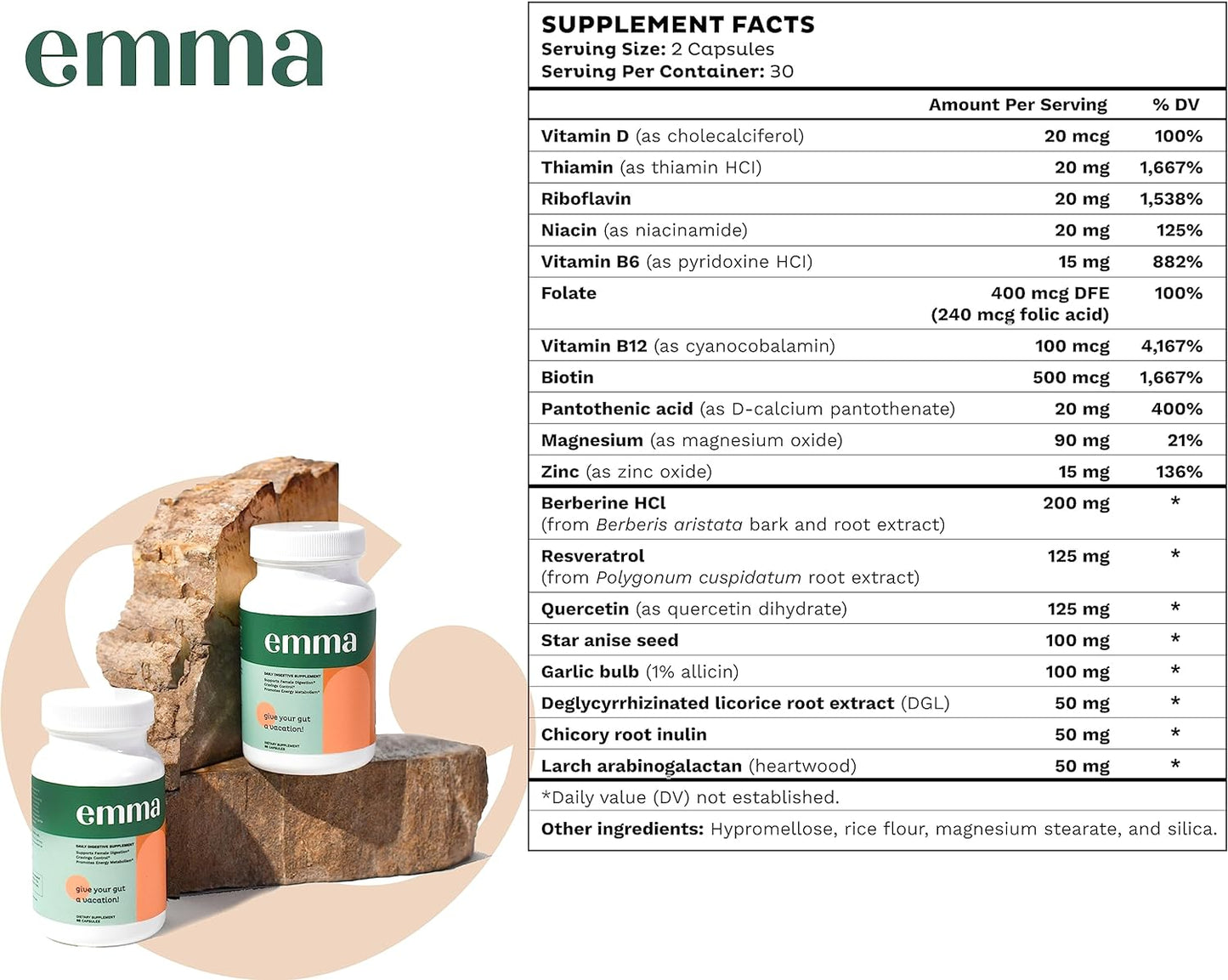 Emma Gut Health Gas and Bloating Relief, Constipation 60 Capsules - Clearance Sale