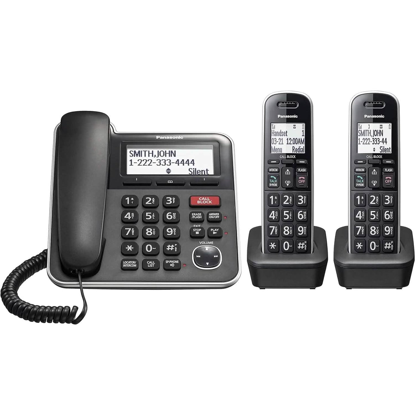 Panasonic Expandable Corded/Cordless Phone System with Answering Machine and One Touch Call Blocking – 2 Handsets  (Refurbished)