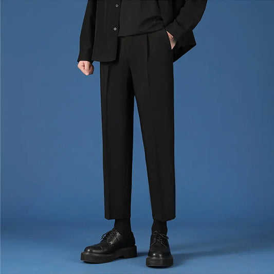 Pants Boys Mens Korean Fashion Hip Hop Classic Nine-Point Pants 2022 Boys Men Oversize Breathable Wide Leg Casual Straight Trouser27-38 - # BOAA13410007