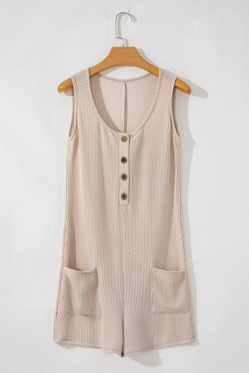 Women's Romper Knit Romper - Sleeveless Pockets - Summer Casual