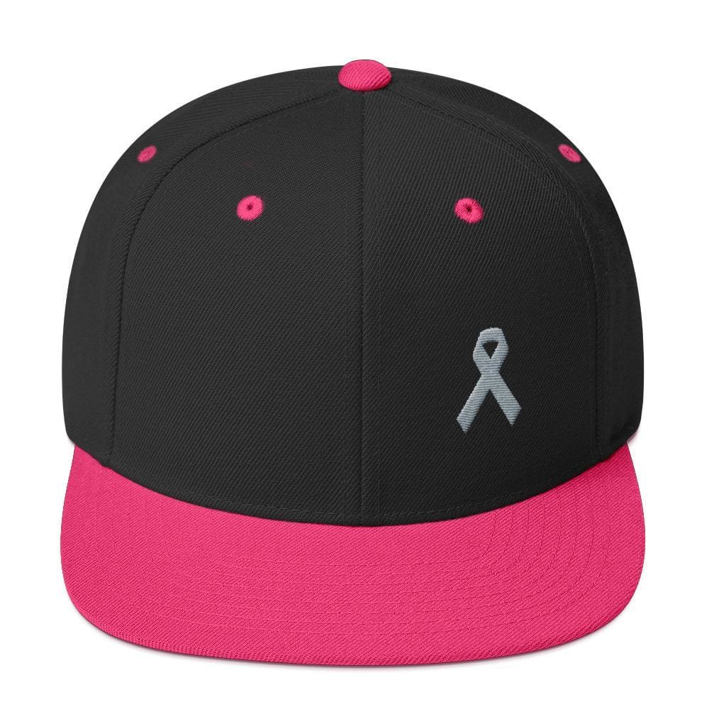 Gorra Snapback de ala plana de concienciación sobre el Parkinson y tumores cerebrales con cinta gris