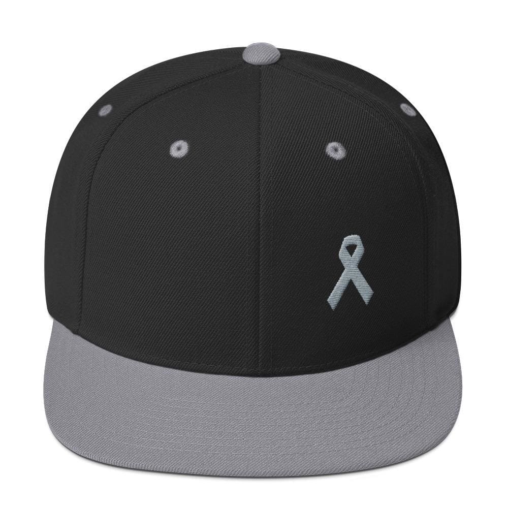 Gorra Snapback de ala plana de concienciación sobre el Parkinson y tumores cerebrales con cinta gris