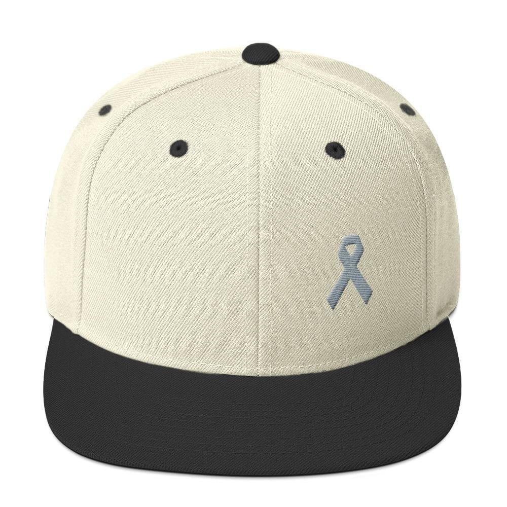 Gorra Snapback de ala plana de concienciación sobre el Parkinson y tumores cerebrales con cinta gris