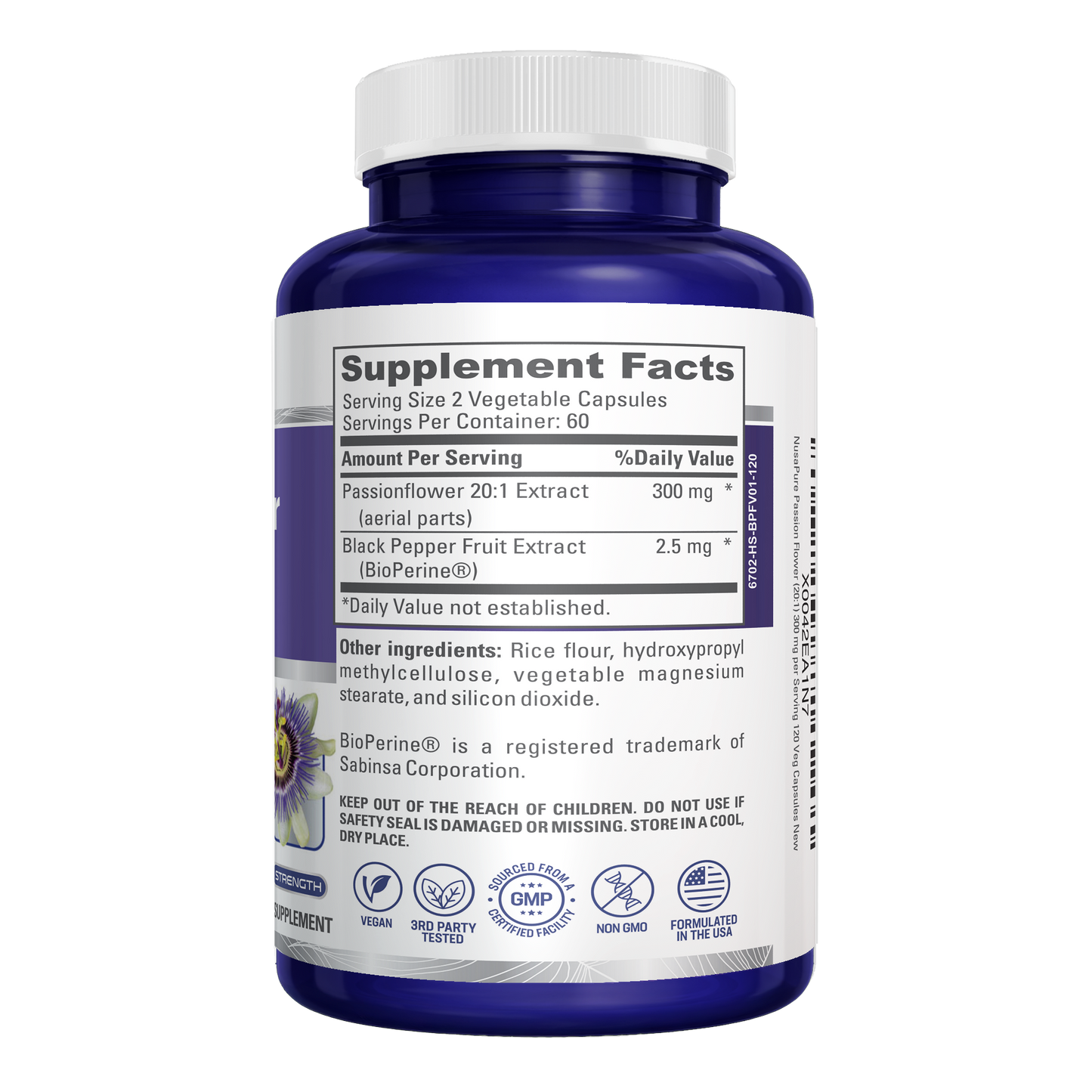 NusaPure Passion Flower 20:1 Extract, 300 mg, 120 Veggie Caps, Non-GMO, Bioperine, Extract Supplement