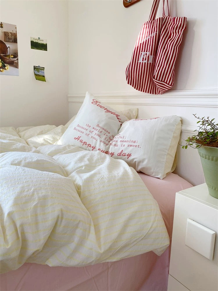 Pink & White Striped Cotton Duvet Cover Set