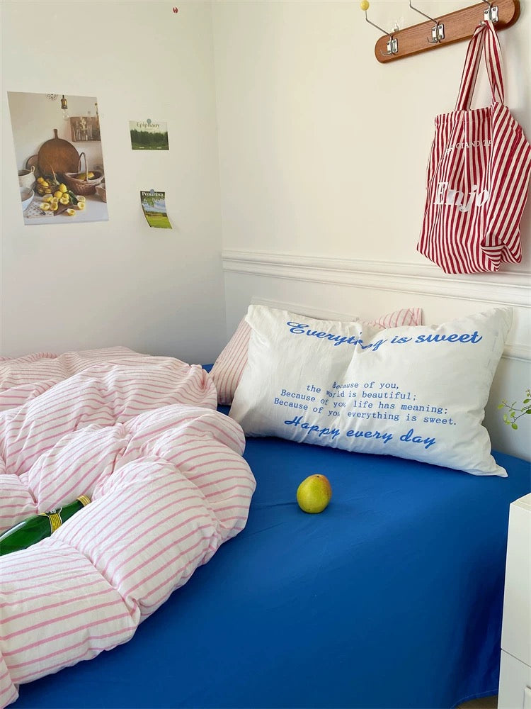 Yellow & Green Striped Cotton Duvet Cover Set