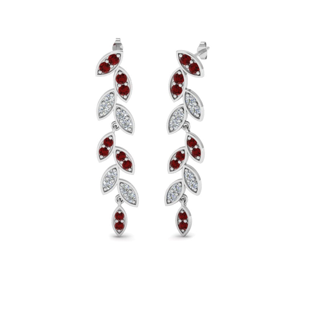Pave Diamond Leaf Drop Earring