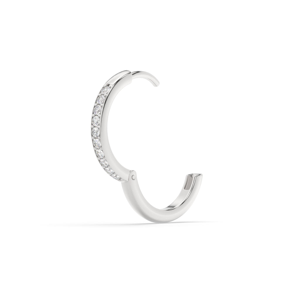Pave Set Round Diamond Hinged Hoop Earrings