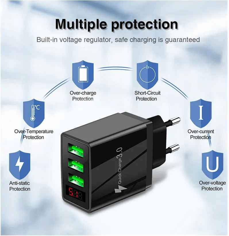 PBG 3 Port Wall Charger with LED Voltage Display Charge 3 Devices at once!