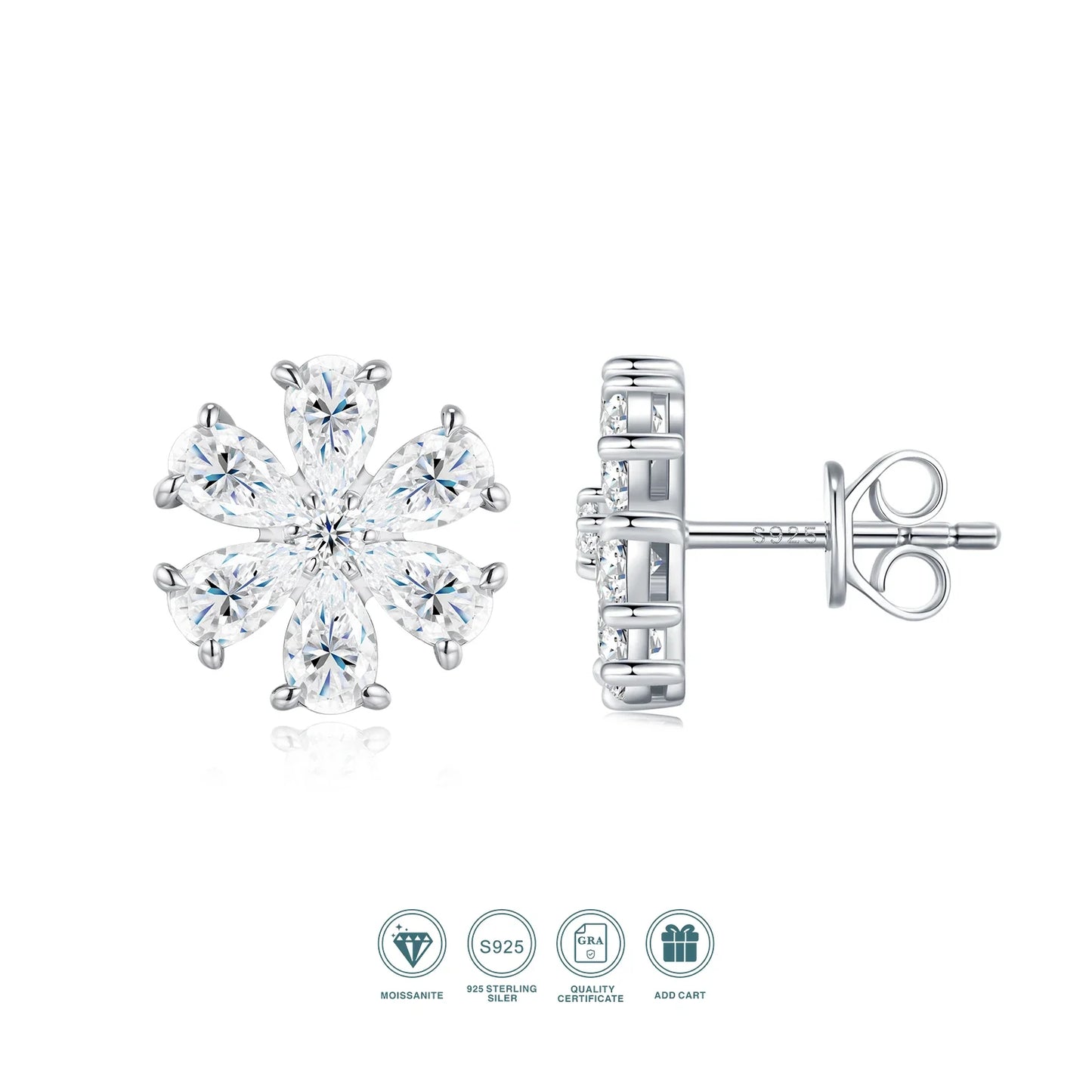 Pear Cut Cluster Moissanite Stud Earrings 3x5mm S925 Silver 18K Gold Plated