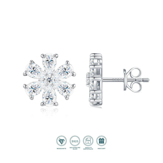 Pear Cut Cluster Moissanite Stud Earrings 3x5mm S925 Silver 18K Gold Plated