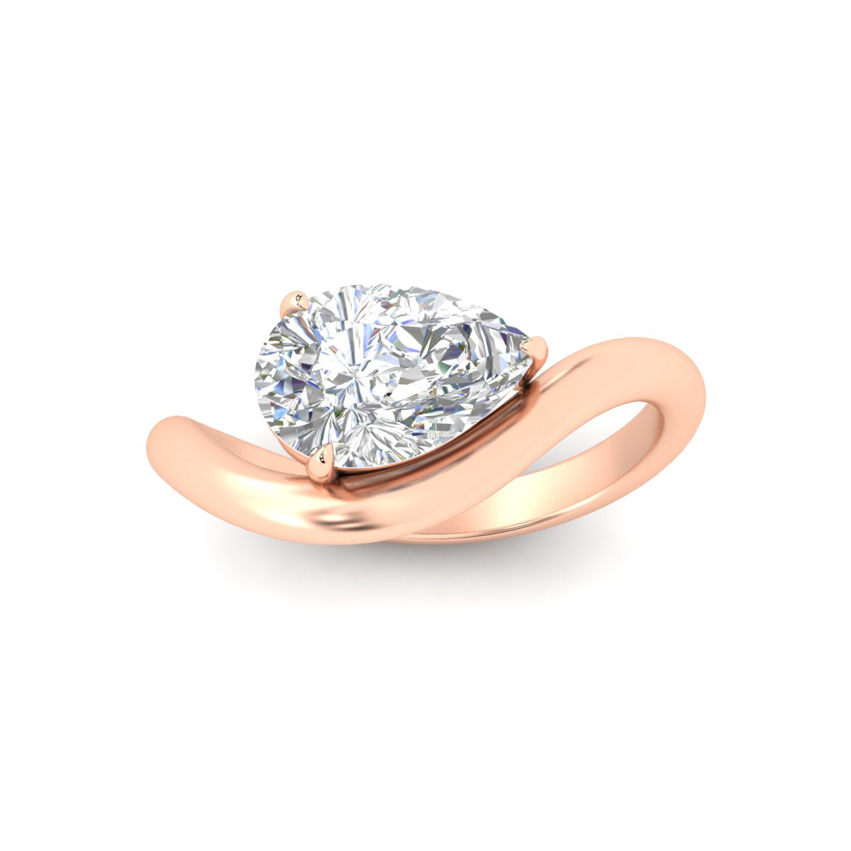 Curve Wave Pear Shaped Solitaire Diamond Ring