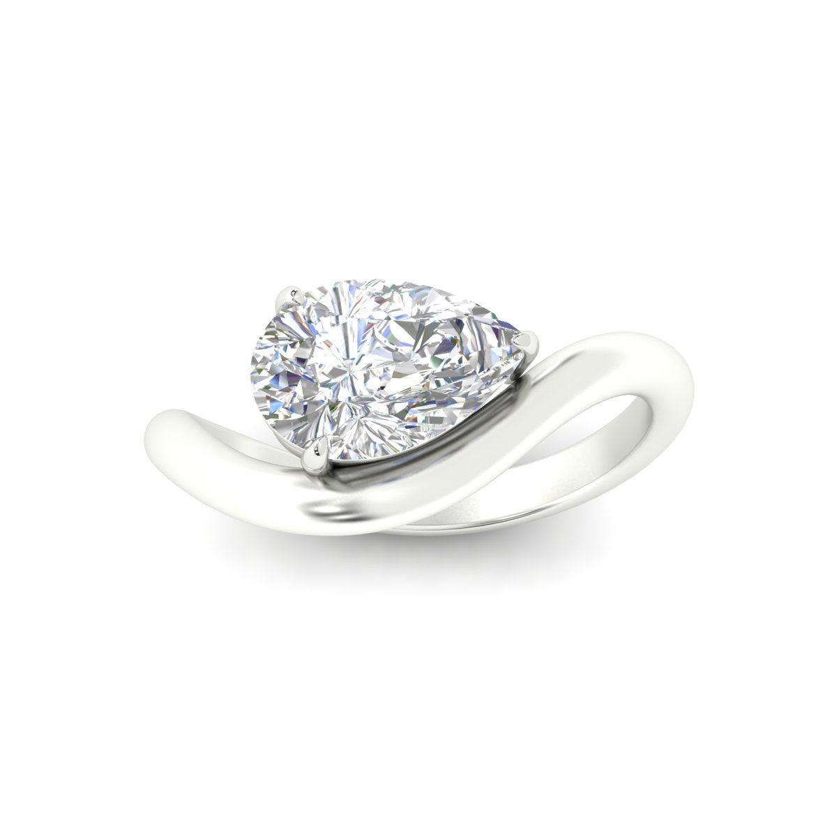 Curve Wave Pear Shaped Solitaire Diamond Ring