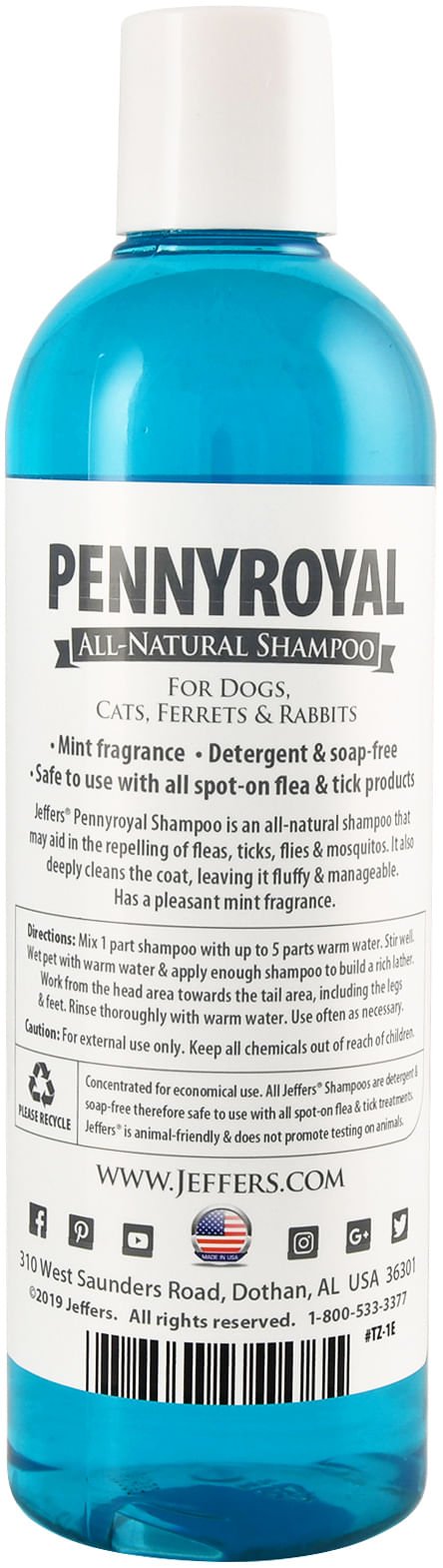 Jeffers Champú natural para perros contra pulgas y garrapatas con poleo - Ayuda a repeler pulgas, garrapatas, moscas y mosquitos