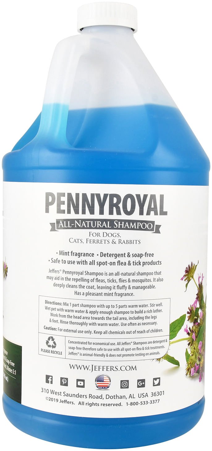 Jeffers Champú natural para perros contra pulgas y garrapatas con poleo - Ayuda a repeler pulgas, garrapatas, moscas y mosquitos