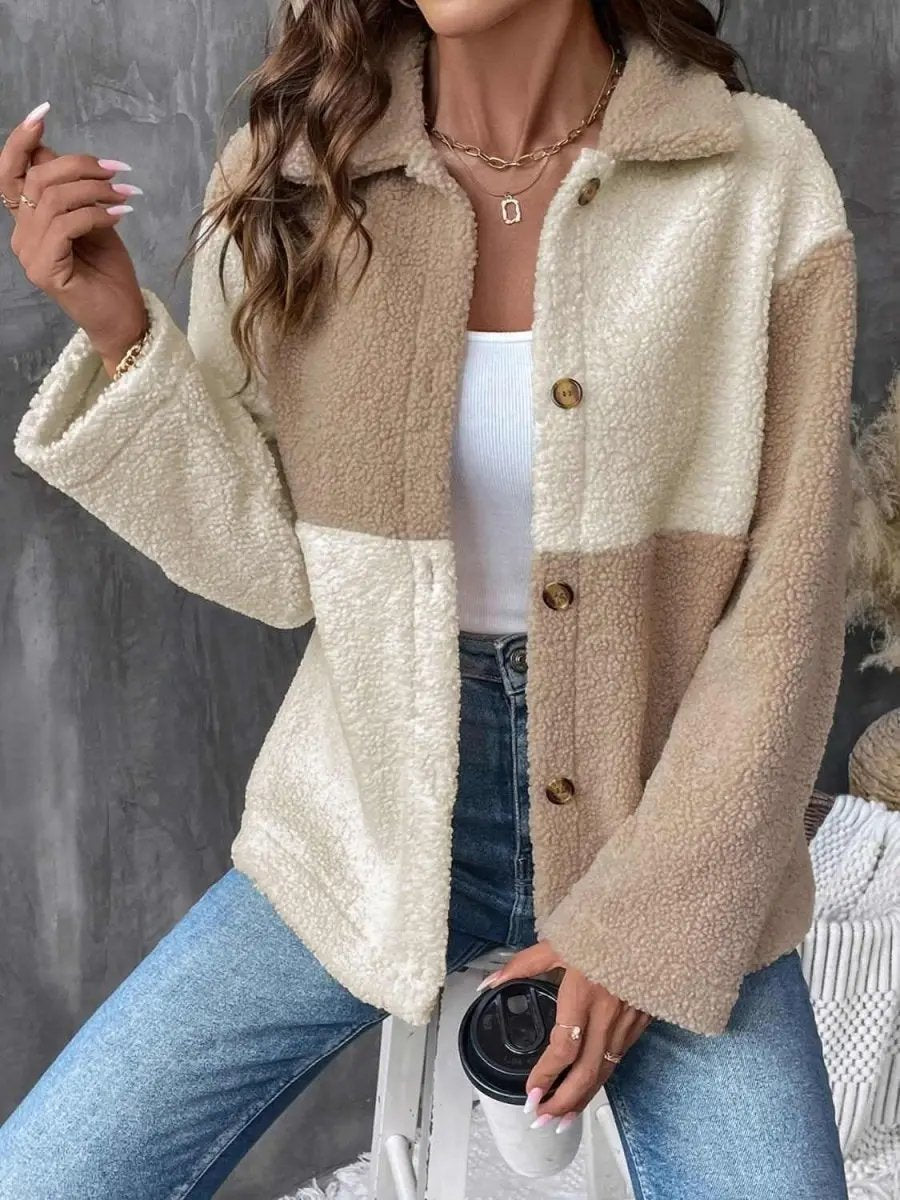 Women's Casual Jacket Women's Jacket - Color Block - Casual Long Sleeve