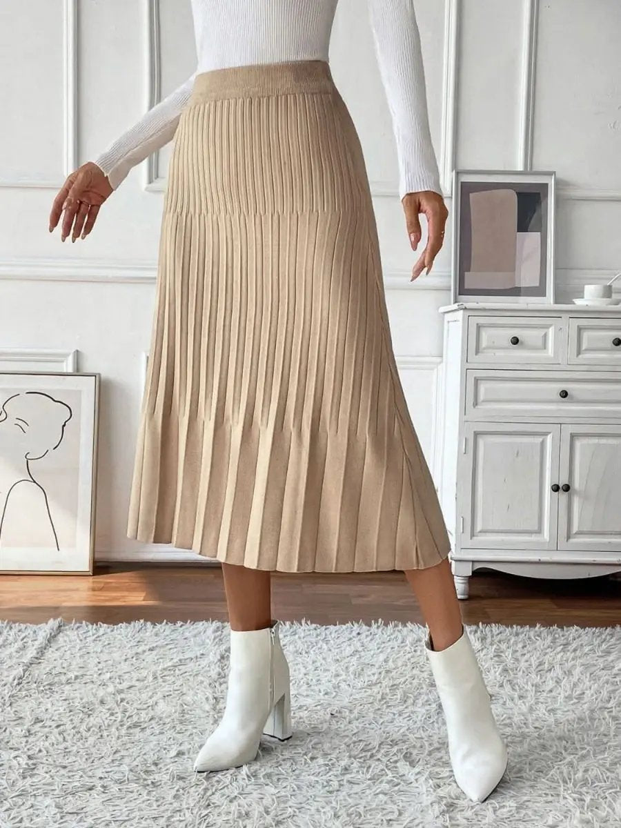 Women's Midi Skirt Pleated Midi Skirt - Comfortable Sweater Knit Style