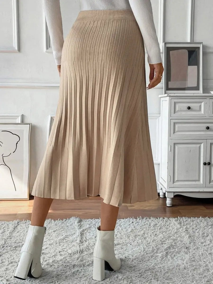 Women's Midi Skirt Pleated Midi Skirt - Comfortable Sweater Knit Style