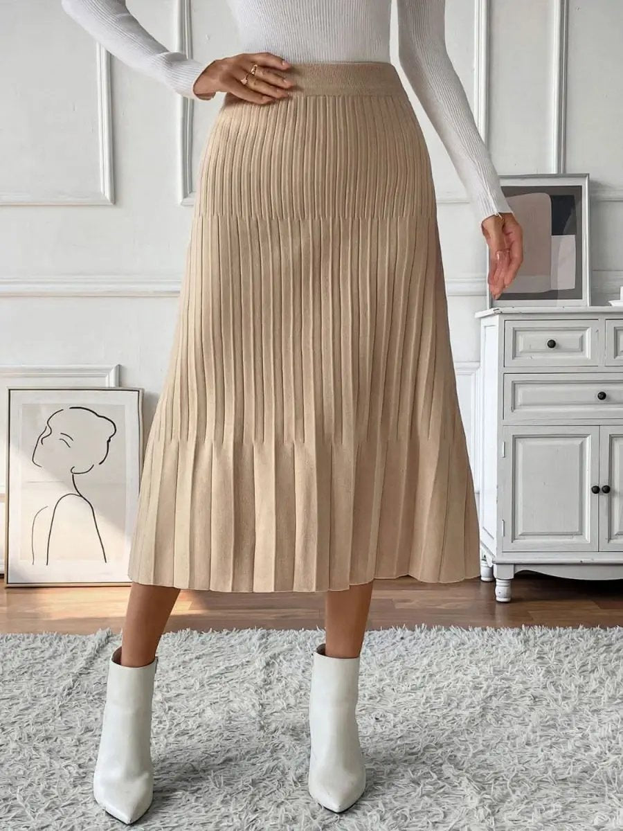 Women's Midi Skirt Pleated Midi Skirt - Comfortable Sweater Knit Style